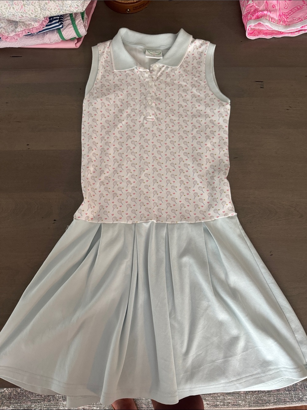 Girls' Light Pink & Pale Blue Polo tennis print Dress - Sleeveless